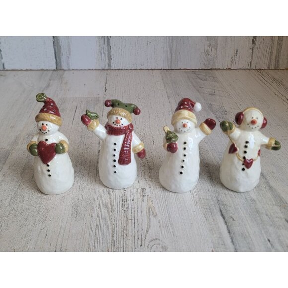 Snowman salt pepper shaker set unique rustic xmas - Picture 1 of 6